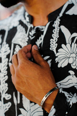 Gulmohar : Screen Print Black & White Knee-Length Kurta Set