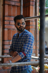 Halo : Handwoven Cotton Blue Checks Full-sleeve Shirt
