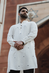 HIMA : Jamdani Ivory Knee-Length Kurta