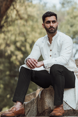 HIMA : Jamdani Ivory Knee-Length Kurta
