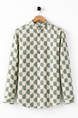 JADE : Ikat Half White & Deep Green Full-sleeve Shirt