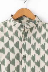 JADE : Ikat Half White & Deep Green Full-sleeve Shirt