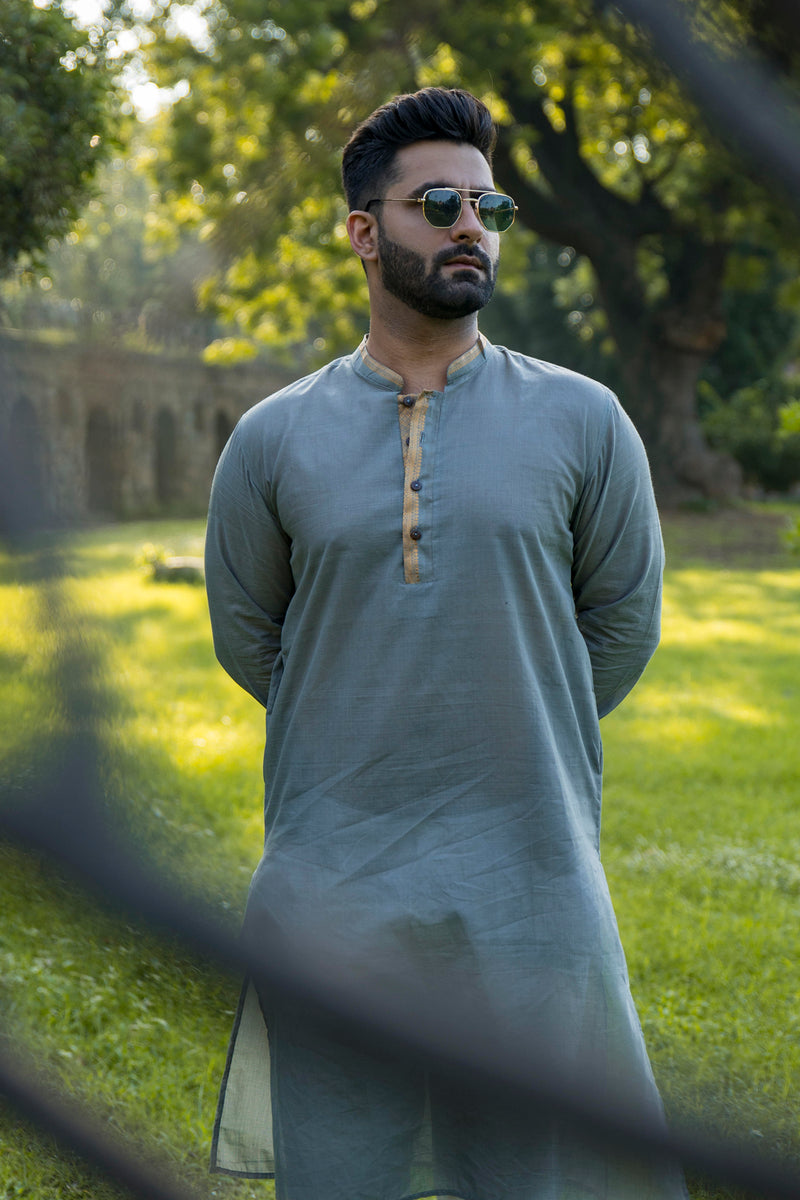 MEGHAM : Mangalgiri Cloudy Grey Knee-Length Kurta