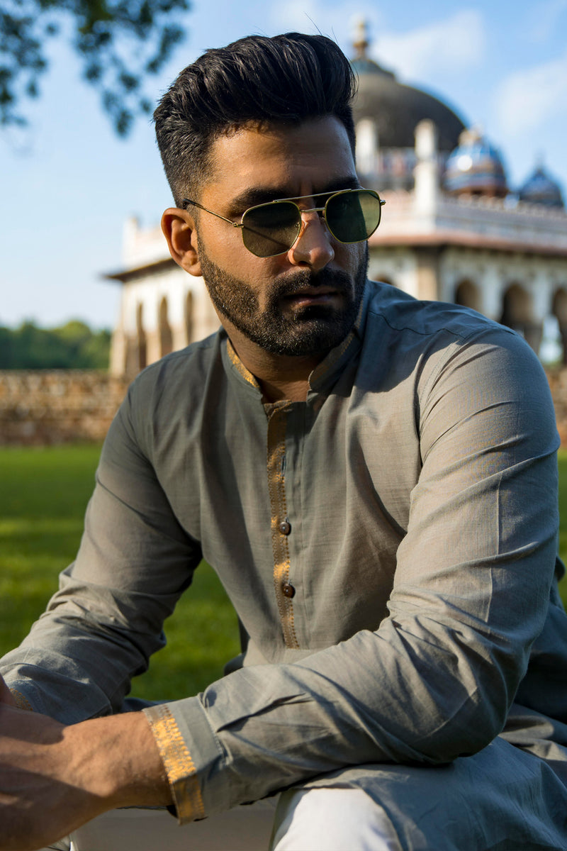 MEGHAM : Mangalgiri Cloudy Grey Knee-Length Kurta