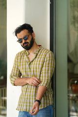 Melon : Handwoven Cotton Green Full-sleeve Shirt