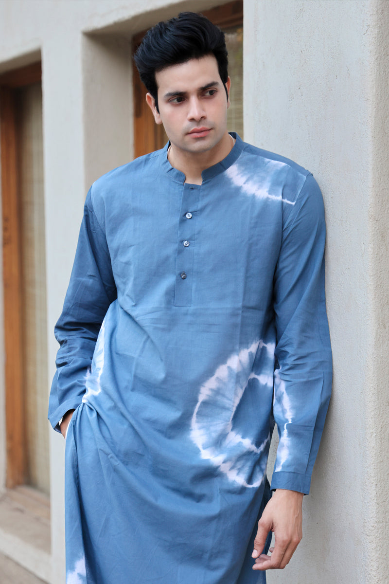 Meraki : Tie & Dye English Blue Knee-Length Kurta