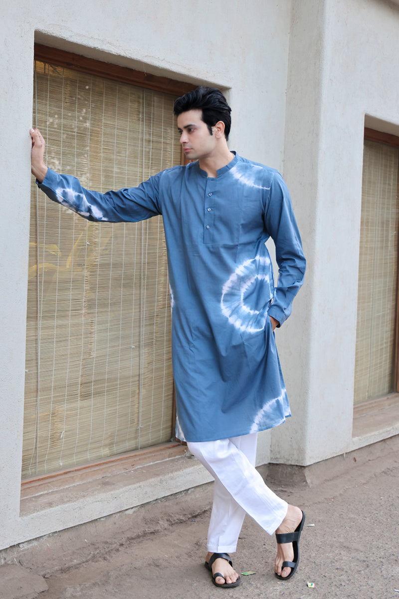 Meraki : Tie & Dye English Blue Knee-Length Kurta