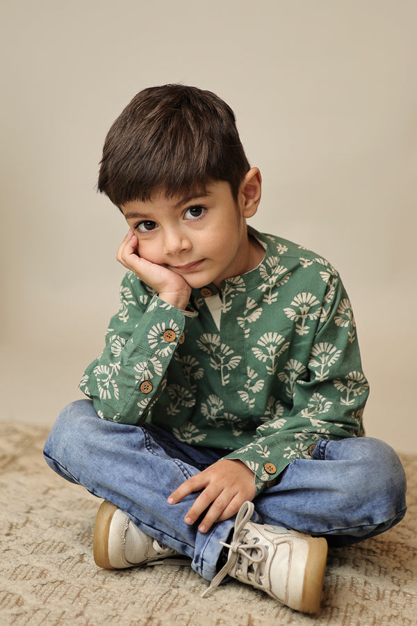 Mini Abeer : Floral Blockprint Short Kurta