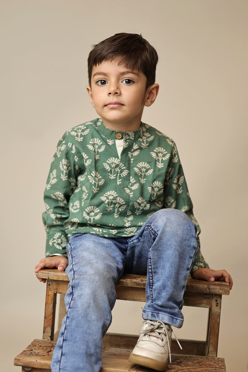 Mini Abeer : Floral Blockprint Short Kurta