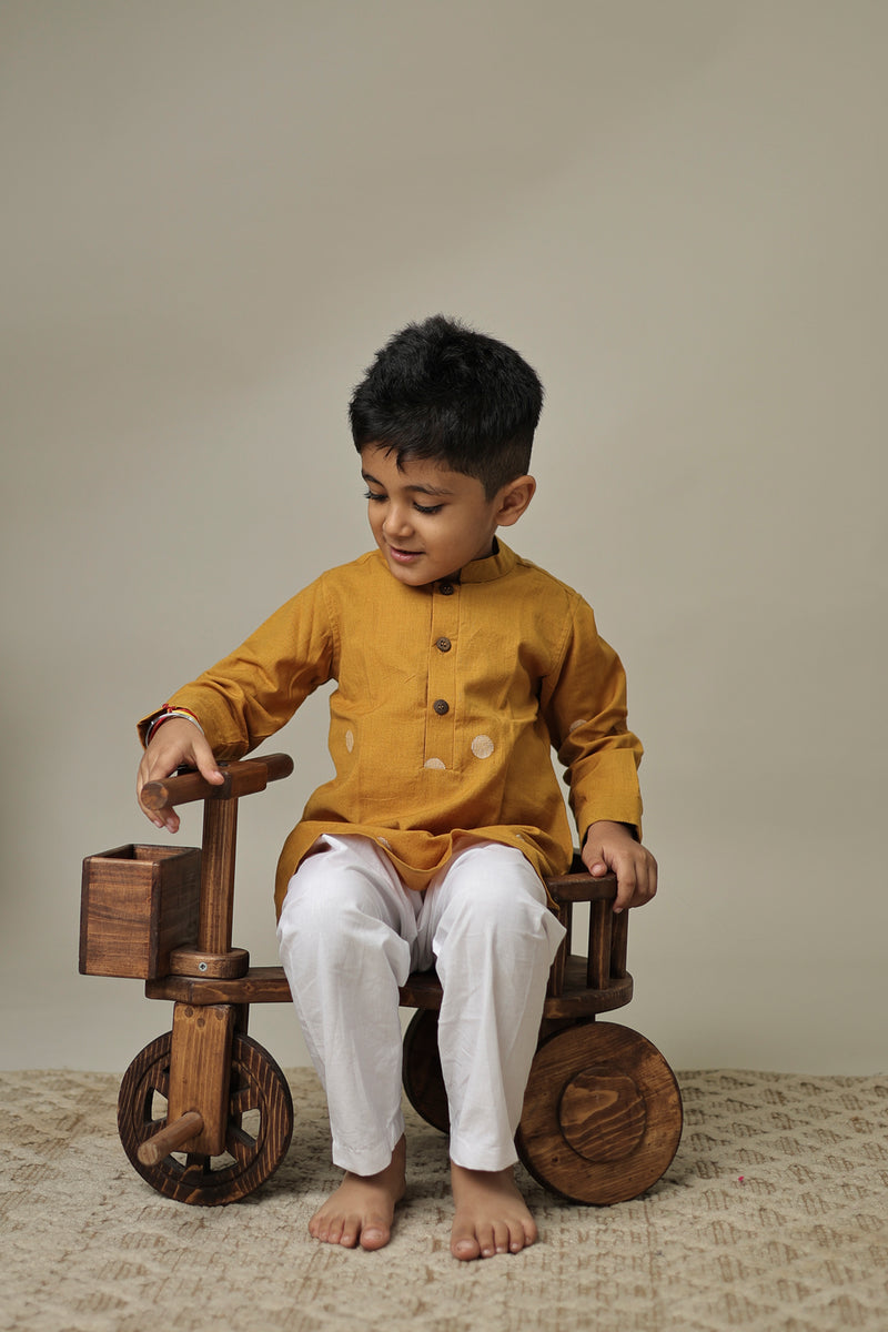 Mini Ananda : Muted Mustard Jamdani Kurta set