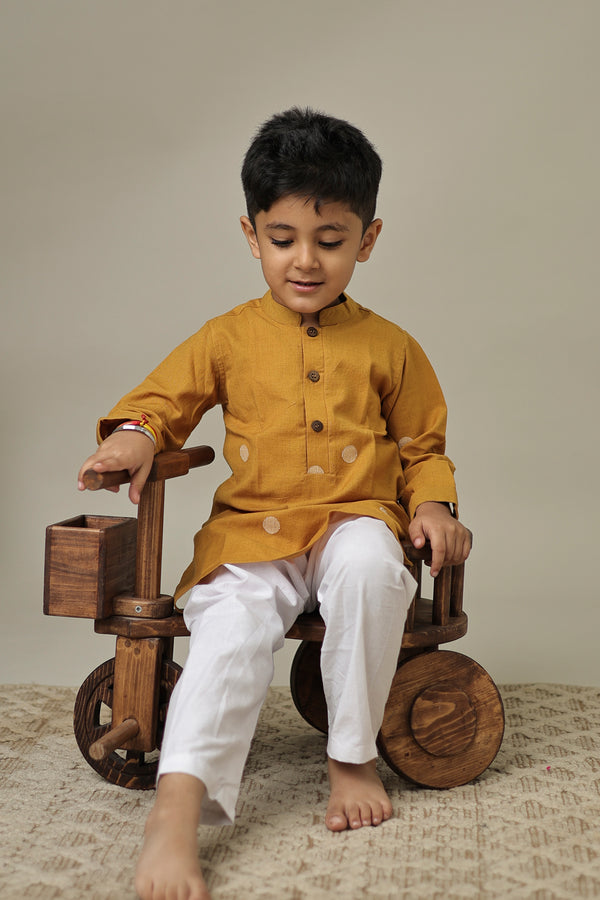 Mini Ananda : Muted Mustard Jamdani Kurta set