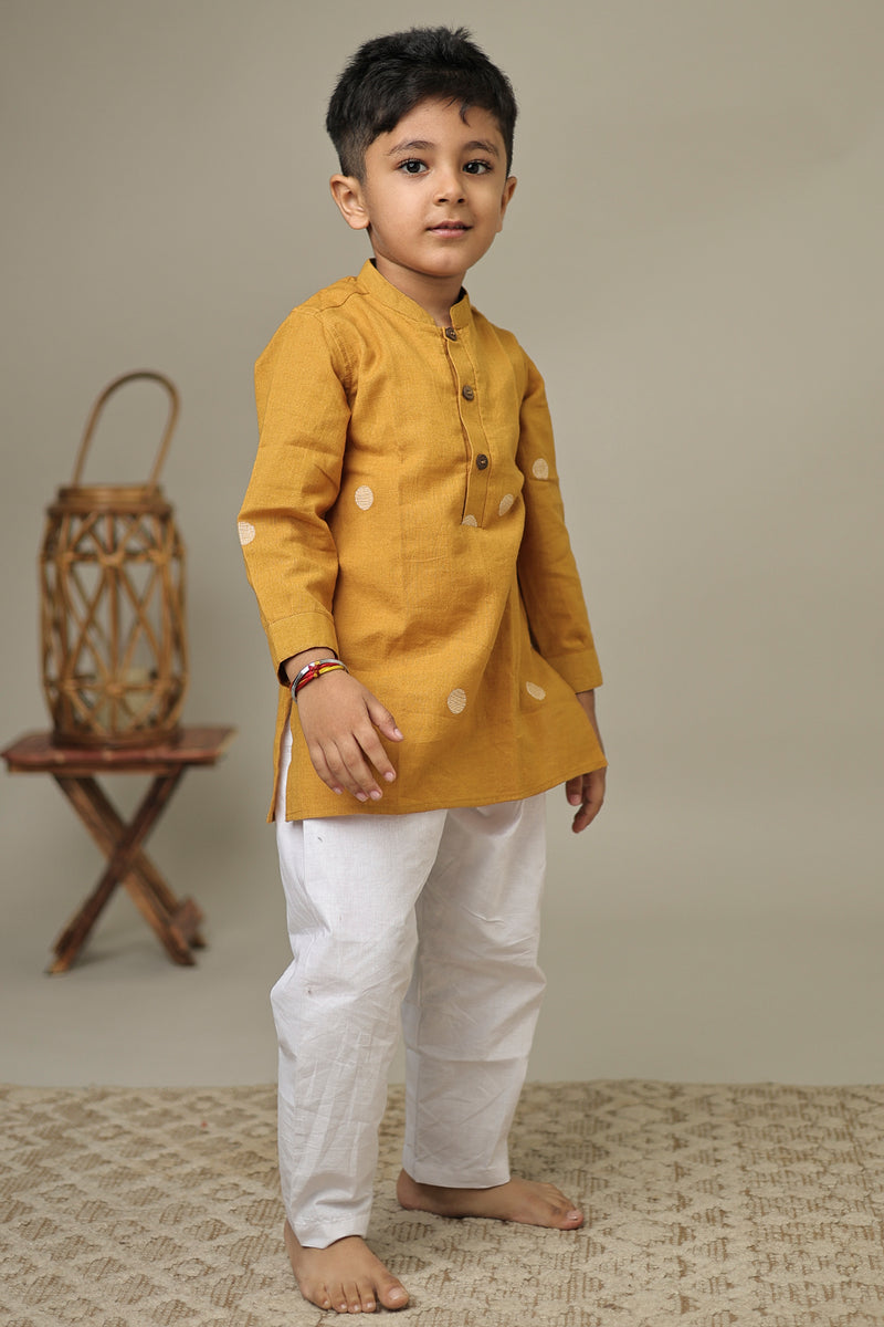 Mini Ananda : Muted Mustard Jamdani Kurta set