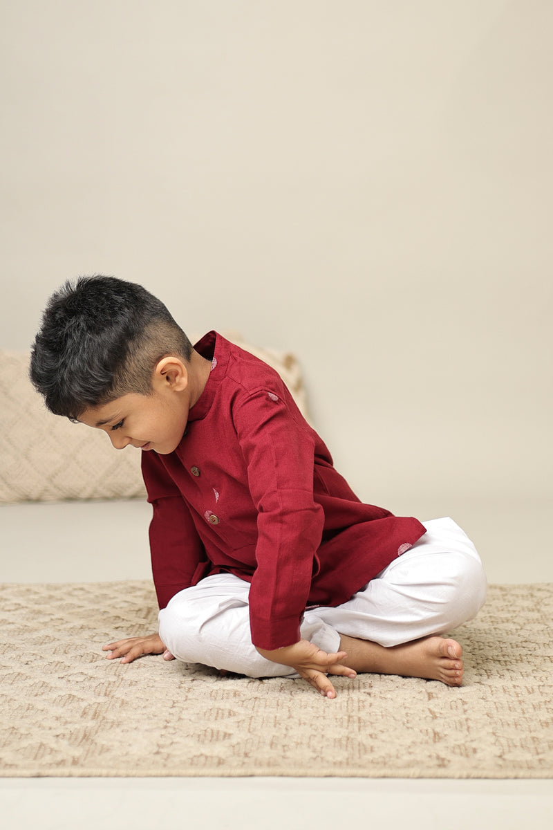 Mini Mudita : Deep Red Jamdani Kurta set