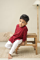 Mini Mudita : Deep Red Jamdani Kurta set