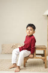 Mini Mudita : Deep Red Jamdani Kurta set