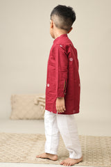Mini Mudita : Deep Red Jamdani Kurta set