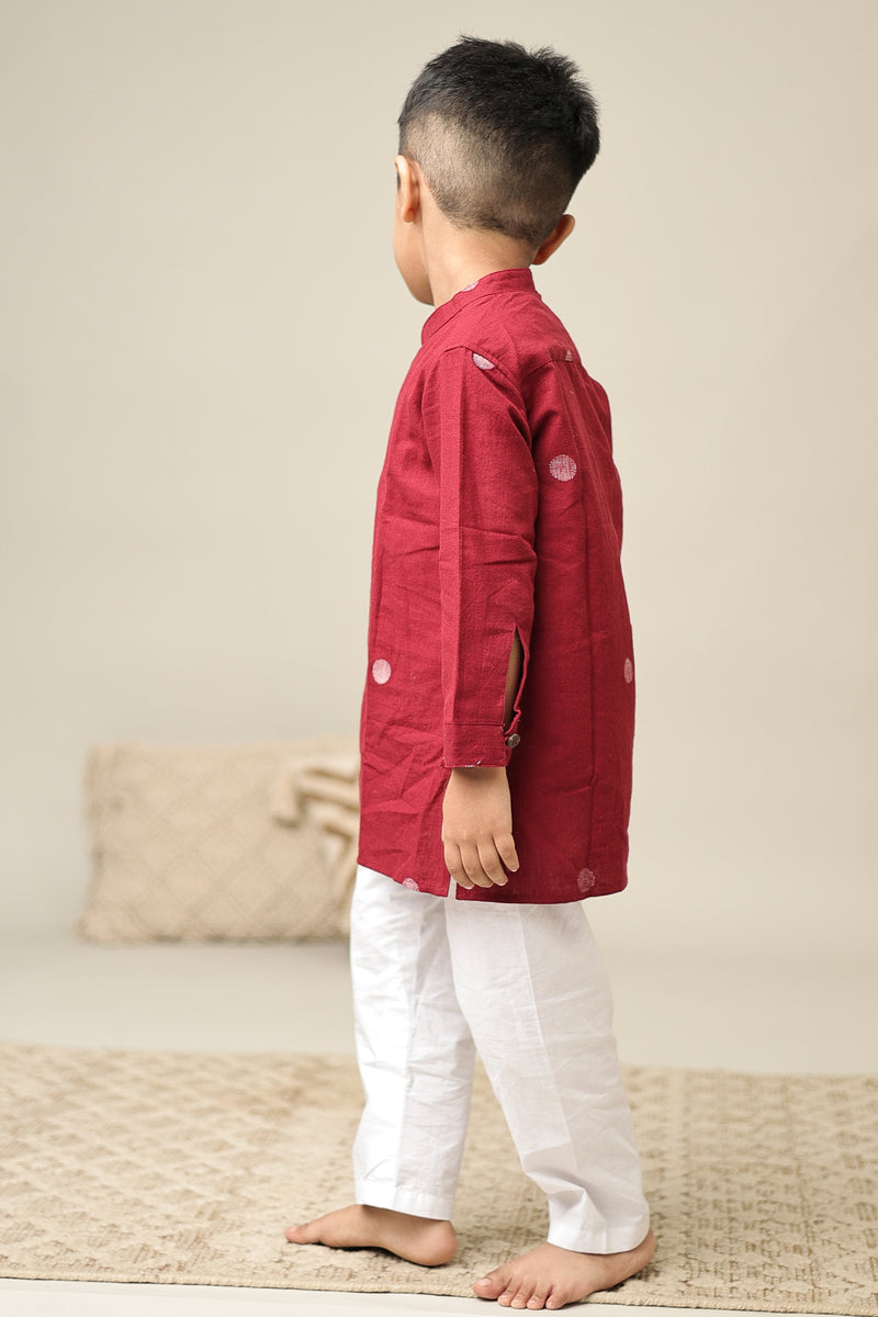 Mini Mudita : Deep Red Jamdani Kurta set
