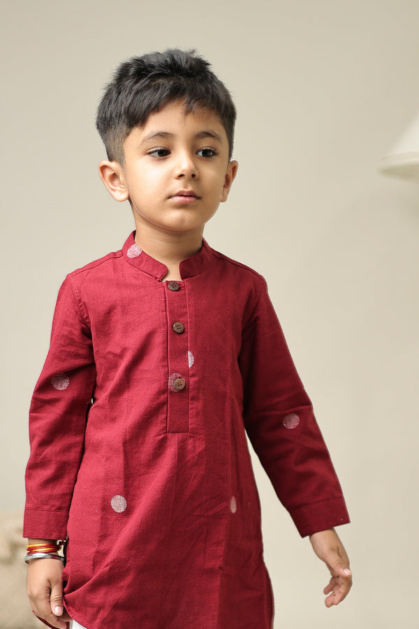 Mini Mudita : Deep Red Jamdani Kurta set