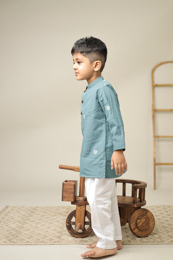 Mini Om : Teal Jamdani Kurta set