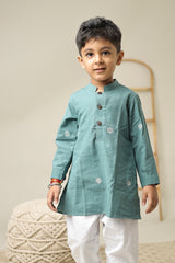 Mini Om : Teal Jamdani Kurta set