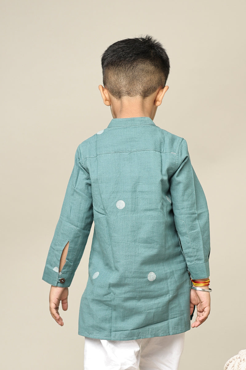 Mini Om : Teal Jamdani Kurta set