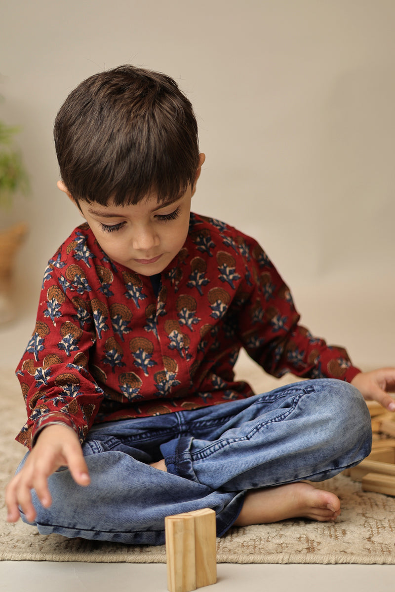 Mini Rudra : Floral Blockprint Short Kurta