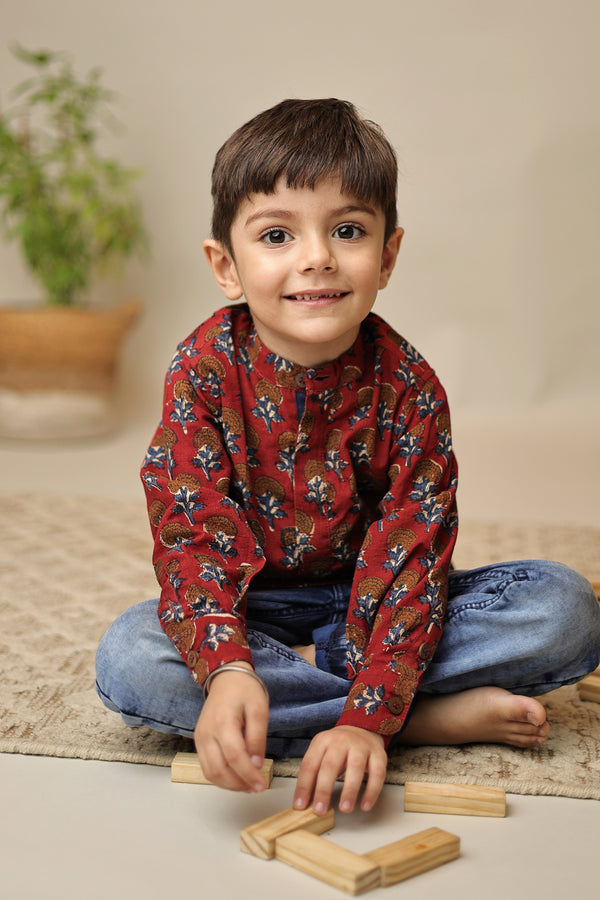 Mini Rudra : Floral Blockprint Short Kurta