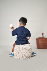 Mini Samudra : Jamdani Navy Blue Half-sleeve Shirt