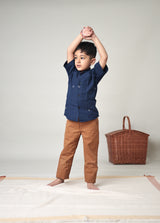 Mini Samudra : Jamdani Navy Blue Half-sleeve Shirt