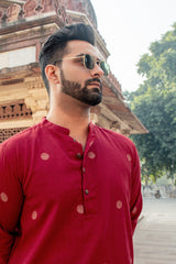 MUDITA : Jamdani Deep Red Knee-Length Kurta