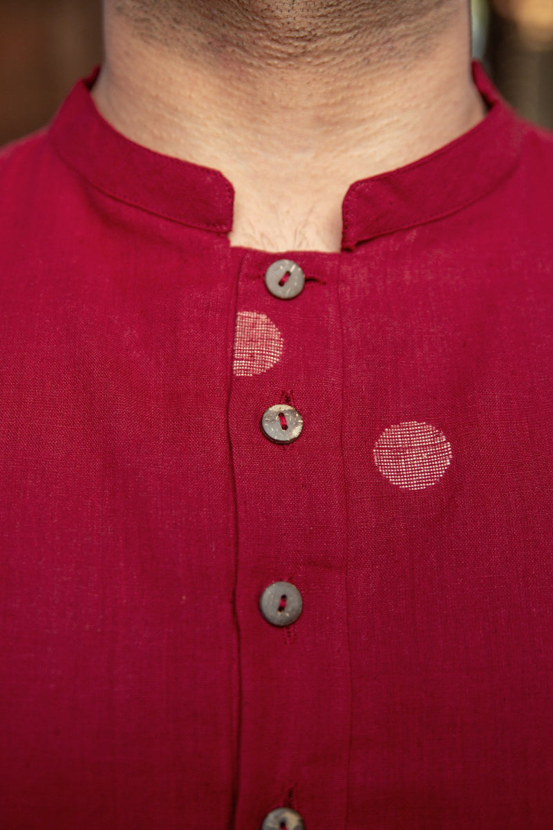 MUDITA : Jamdani Deep Red Knee-Length Kurta