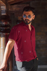 Tattva : Jamdani Deep Red Half-sleeve Shirt