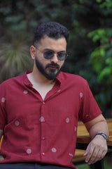 Tattva : Jamdani Deep Red Half-sleeve Shirt