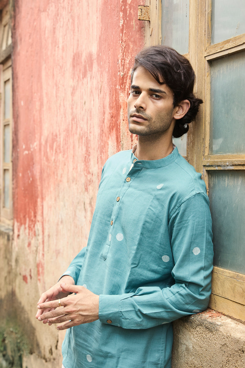 Bodhi : Jamdani Teal short kurta