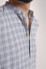 NOON : Handwoven Cotton Grey checks Mid-Length Kurta