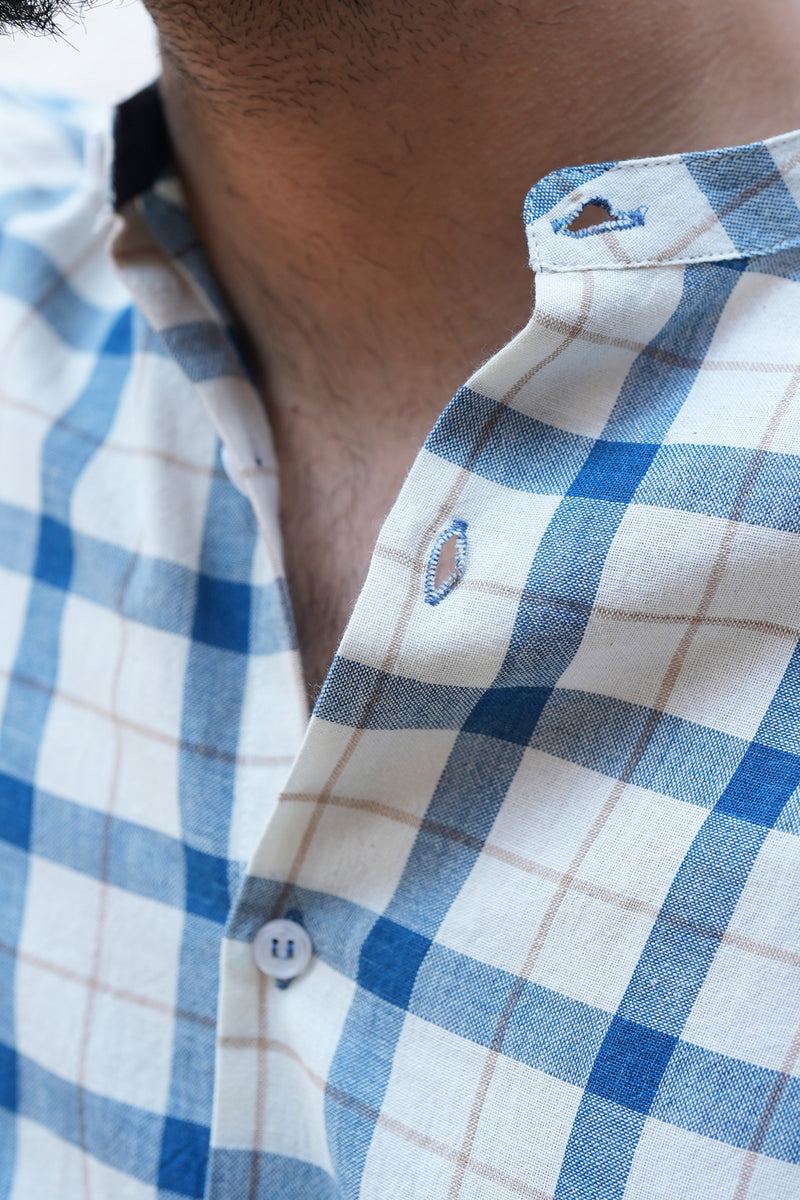 Ori : Handwoven Cotton white checks Half-sleeve Shirt