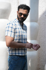 Ori : Handwoven Cotton white checks Half-sleeve Shirt