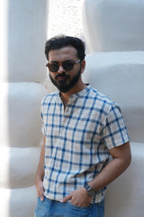 Ori : Handwoven Cotton white checks Half-sleeve Shirt