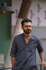 SLATE : Deep Grey Handwoven Cotton Kurta