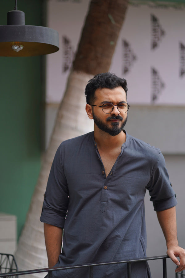 SLATE : Deep Grey Handwoven Cotton Kurta