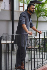 SLATE : Deep Grey Handwoven Cotton Kurta