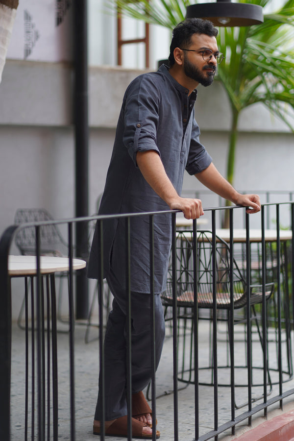 SLATE : Deep Grey Handwoven Cotton Kurta