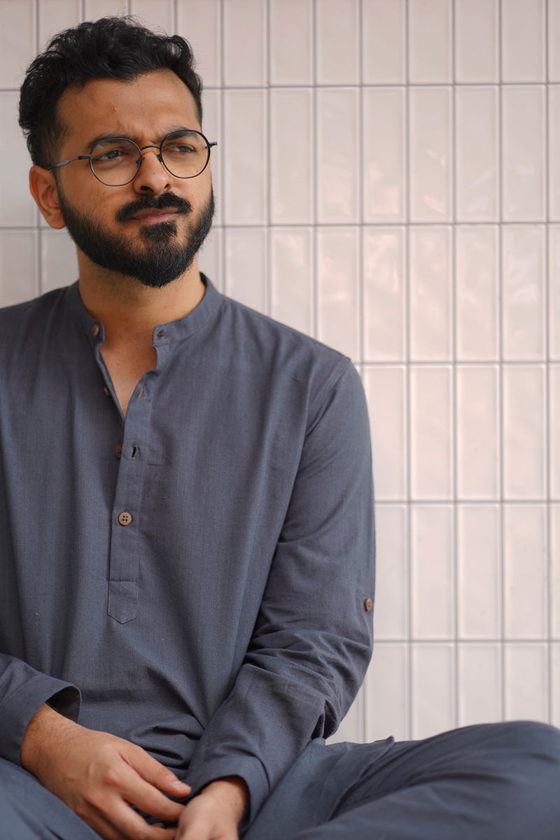 SLATE : Deep Grey Handwoven Cotton Kurta