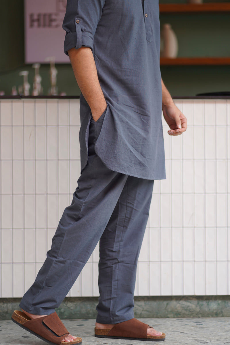 SLATE : Deep Grey Handwoven Cotton Kurta