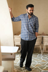 Sora : Handwoven Cotton Blue Checks Full-sleeve Shirt