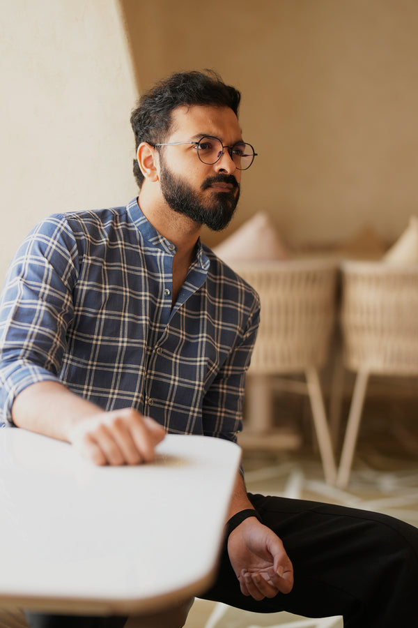 Sora : Handwoven Cotton Blue Checks Full-sleeve Shirt
