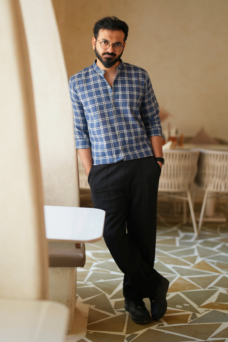 Sora : Handwoven Cotton Blue Checks Full-sleeve Shirt