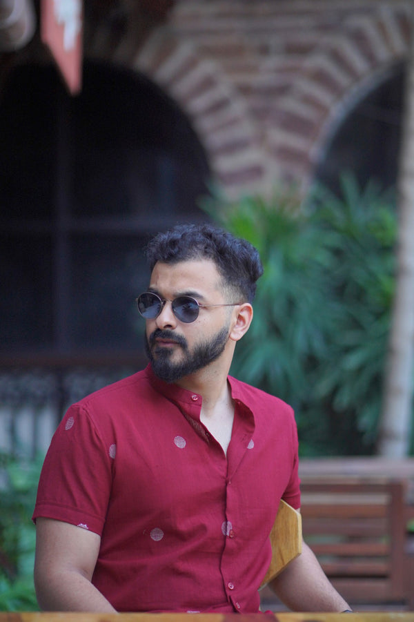 Tattva : Jamdani Deep Red Half-sleeve Shirt