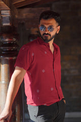 Tattva : Jamdani Deep Red Half-sleeve Shirt