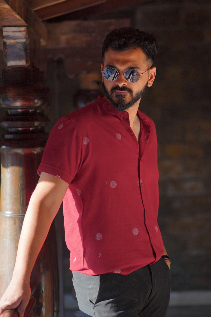 Tattva : Jamdani Deep Red Half-sleeve Shirt